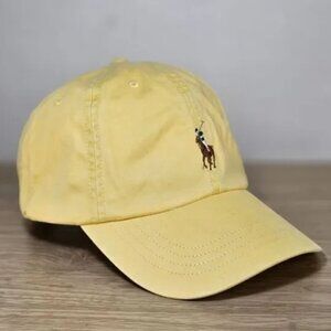 Polo Ralph Lauren Pony Logo Dad Hat Cap Yellow Leather Strap Unisex Style Adjust
